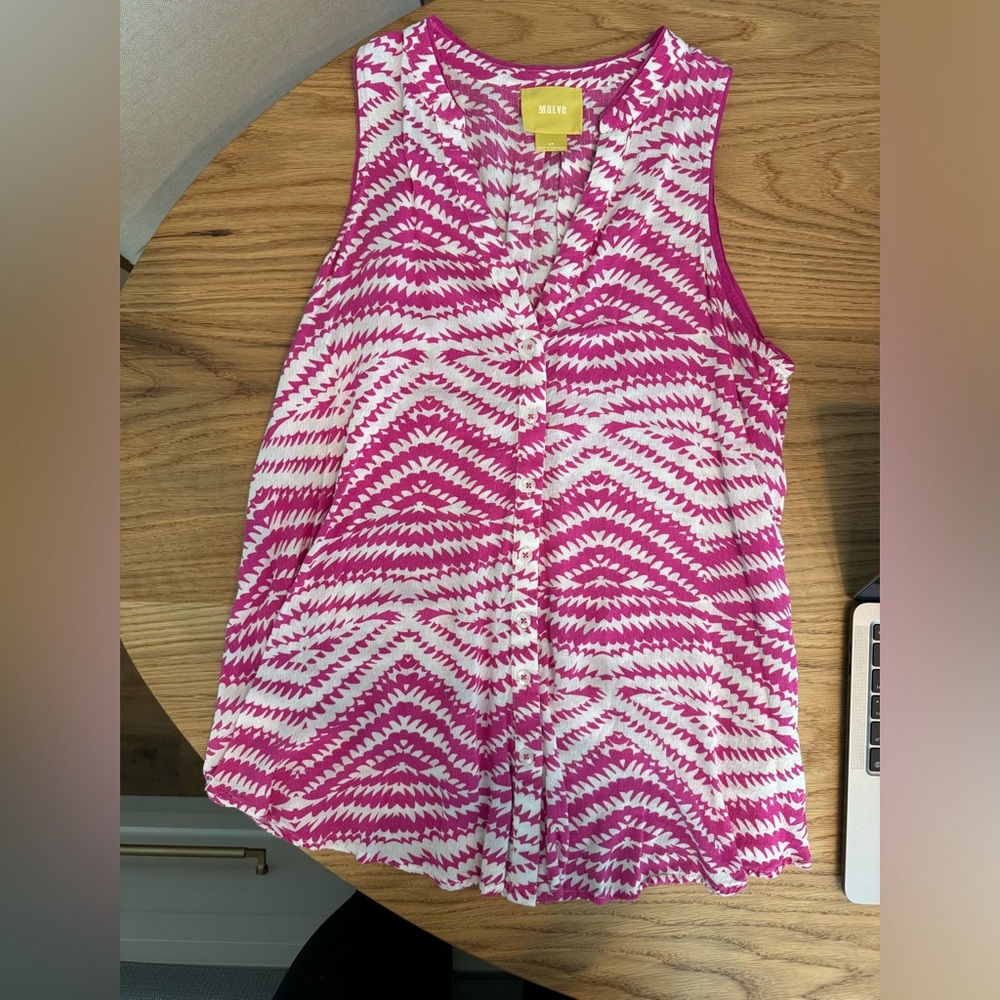 Anthropologie Maeve pink and white Ada tank top, 4 petite
